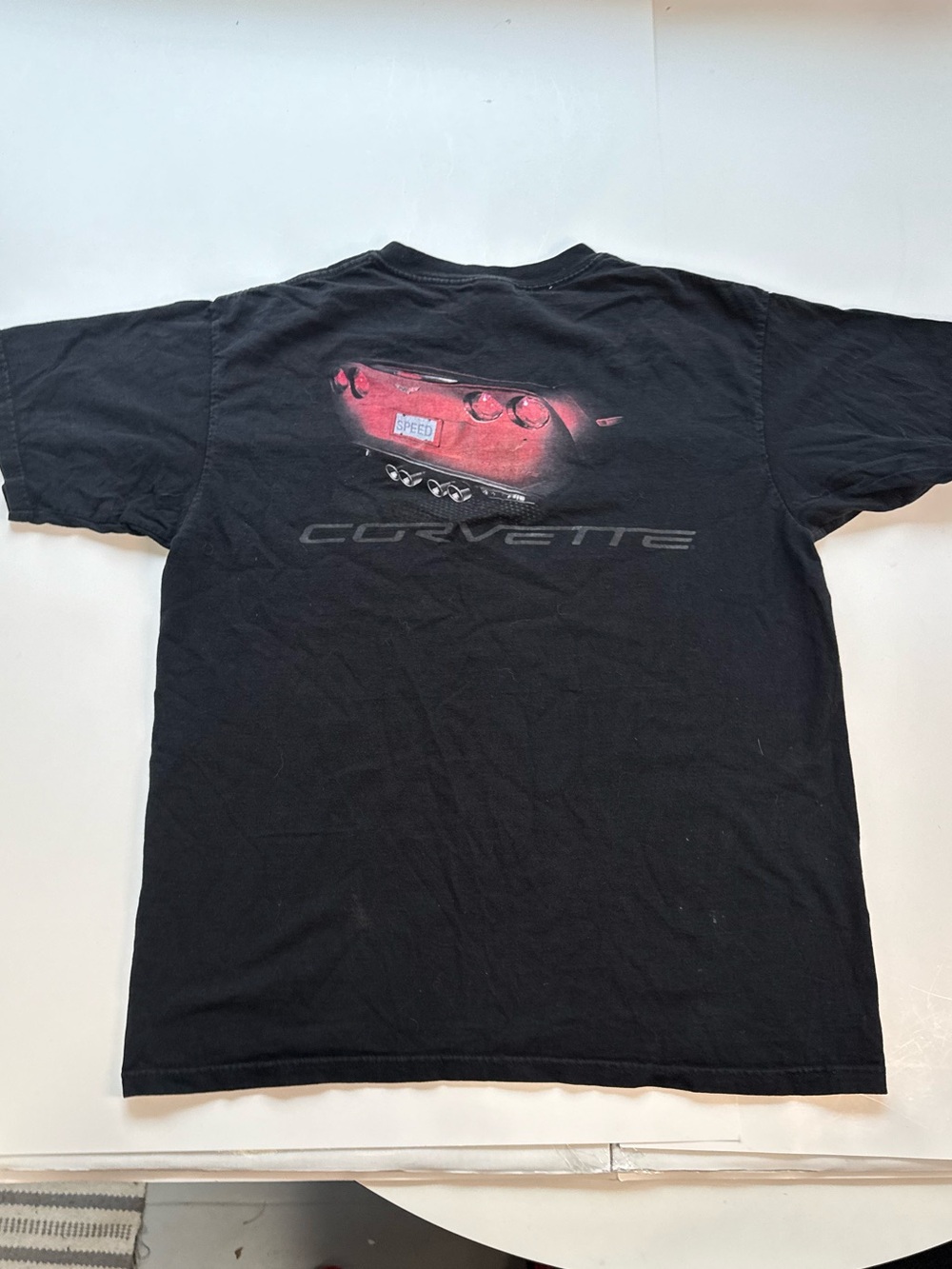 Anvil Black T-Shirt with Red Corvette Rear Graphic